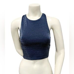 SAGE Metallic Blue Racerback Crop Top Size Small